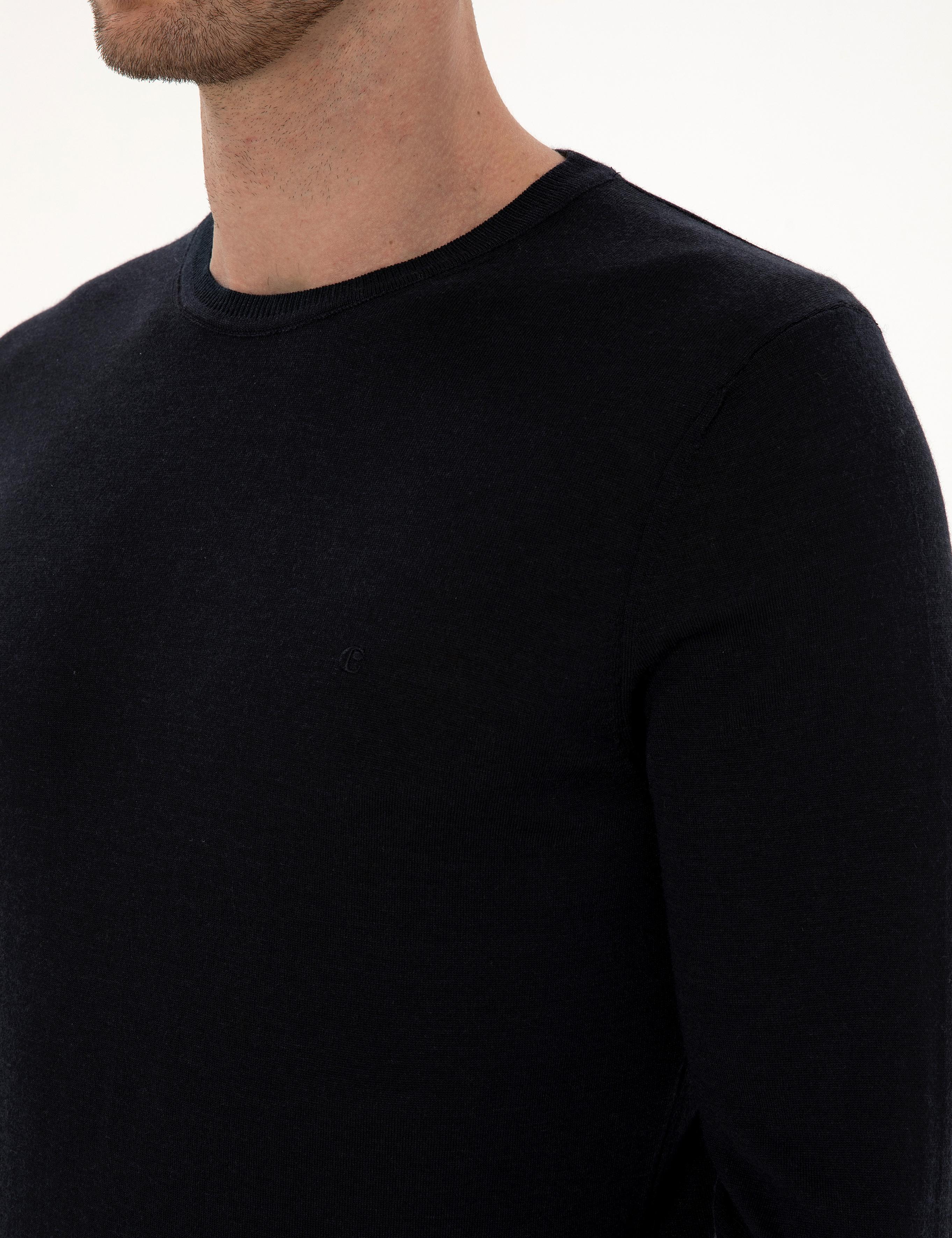 Lacivert Slim Fit Kaşmir İpek Karışımlı Bisiklet Yaka Triko Kazak - 50316307005