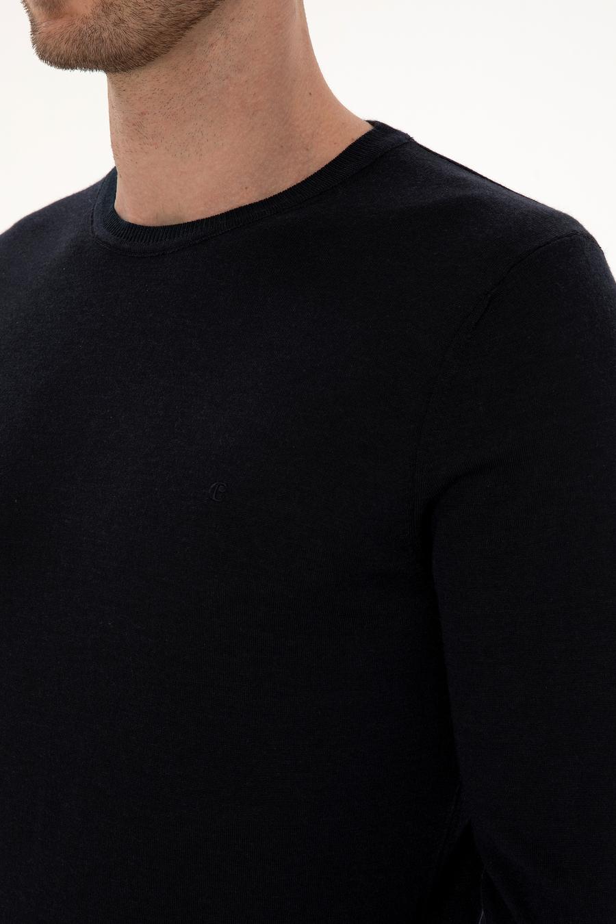 Lacivert Slim Fit Kaşmir İpek Karışımlı Bisiklet Yaka Triko Kazak - 50316307005