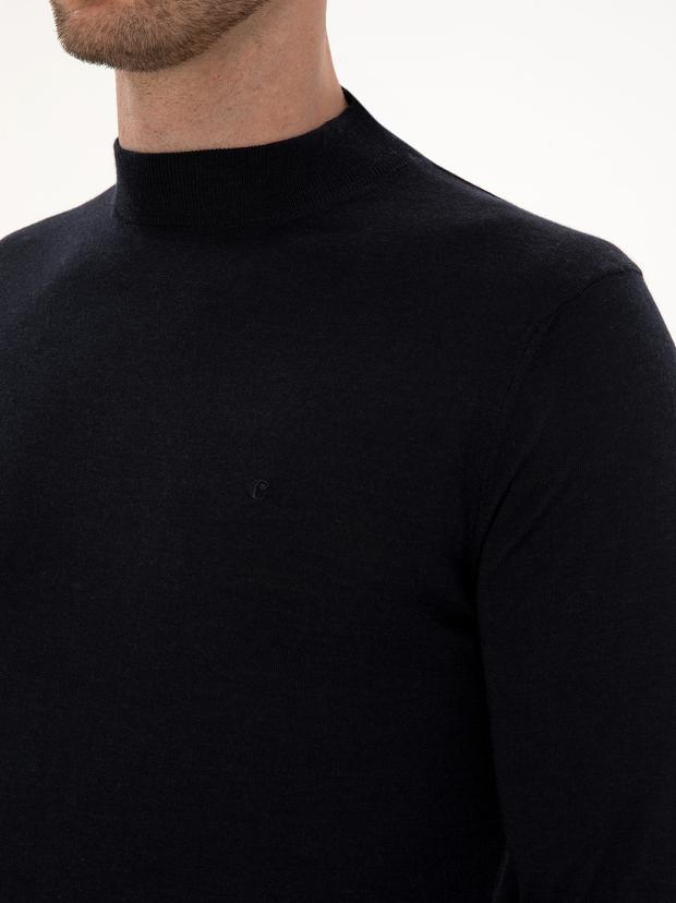 Lacivert Slim Fit Kaşmir İpek Karışımlı Çeyrek Balıkçı Yaka Triko Kazak