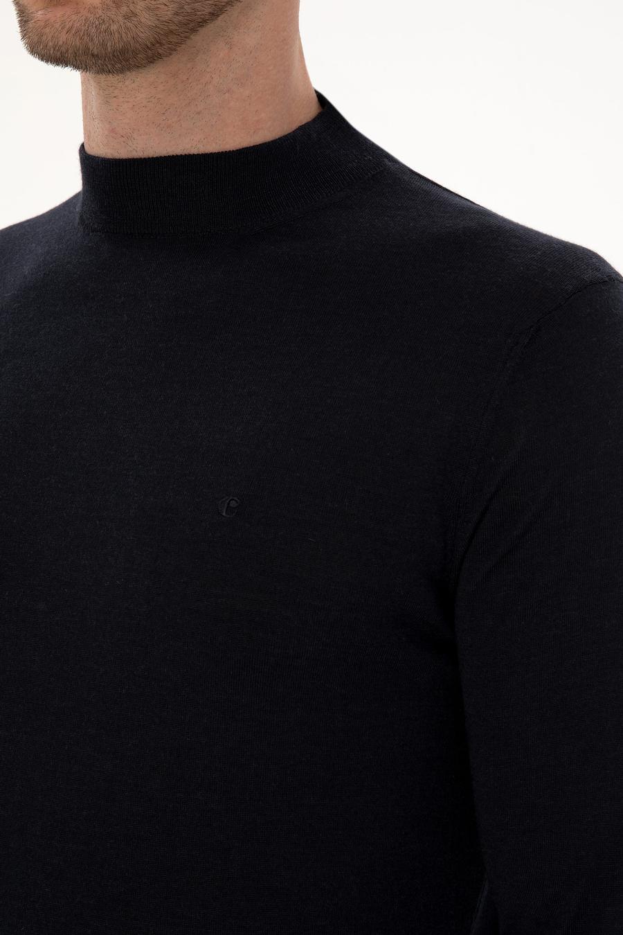 Lacivert Slim Fit Kaşmir İpek Karışımlı Çeyrek Balıkçı Yaka Triko Kazak - 50316299006