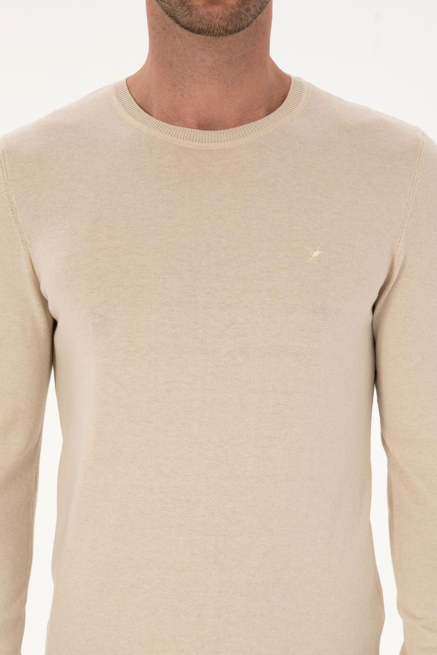 Bej Slim Fit Pamuk Karışımlı Bisiklet Yaka Basic Triko Kazak - 50318620029