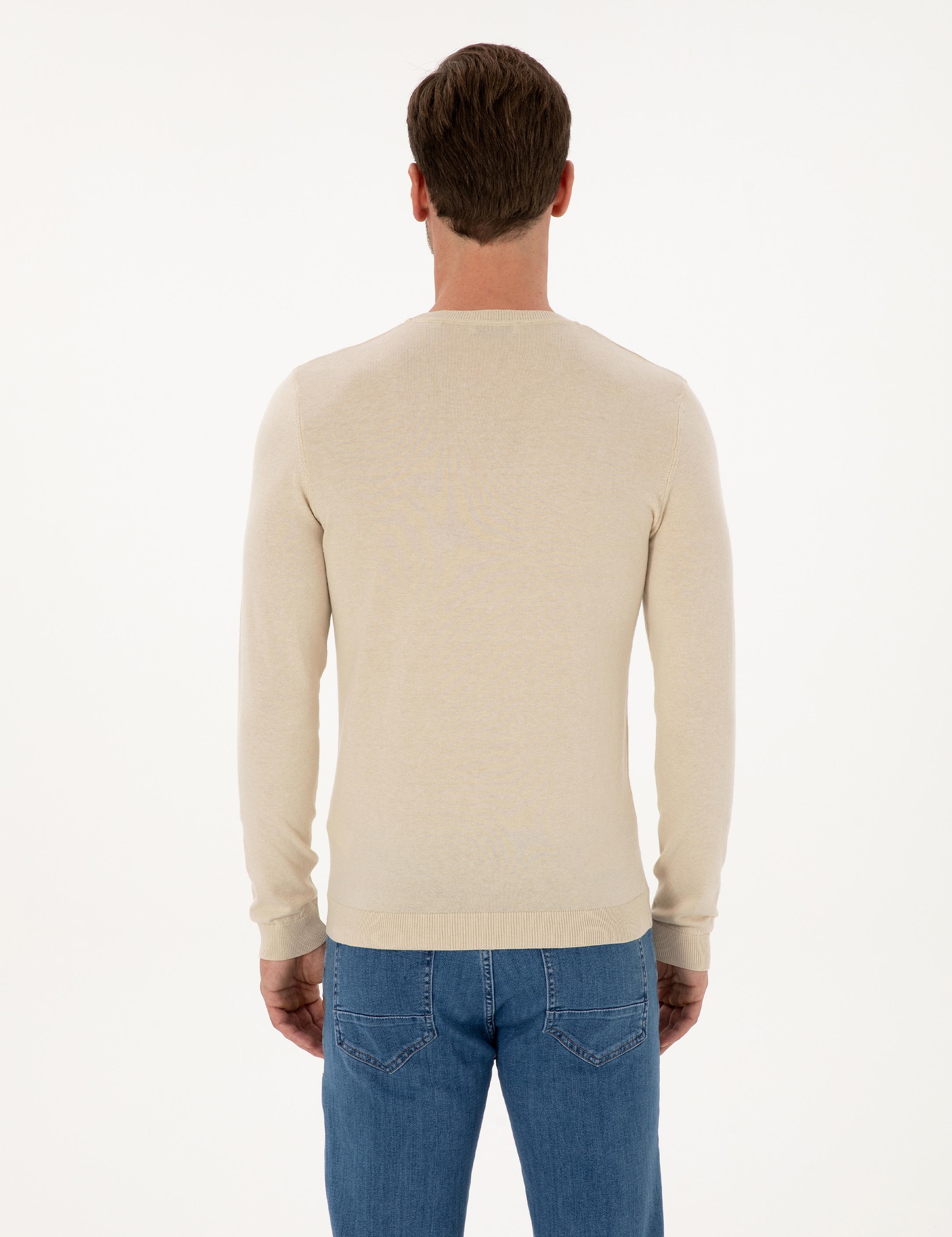 Bej Slim Fit Pamuk Karışımlı Bisiklet Yaka Basic Triko Kazak - 50318620029