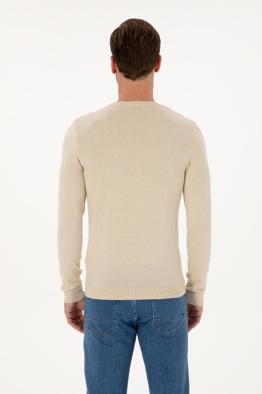 Bej Slim Fit Pamuk Karışımlı Bisiklet Yaka Basic Triko Kazak - 50318620029