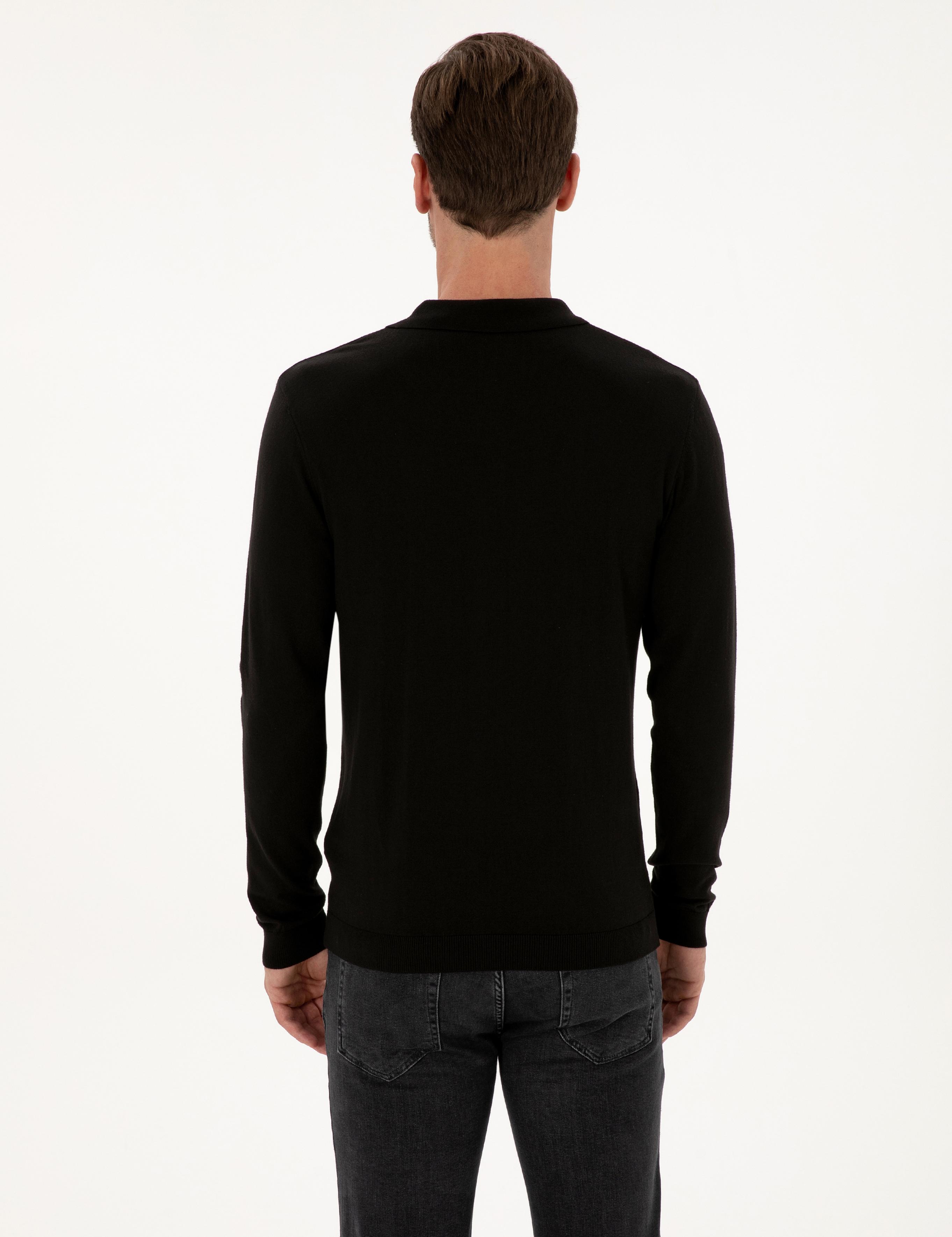 Siyah Regular Fit Pamuk Karışımlı Polo Yaka Basic Triko Kazak - 50318673006