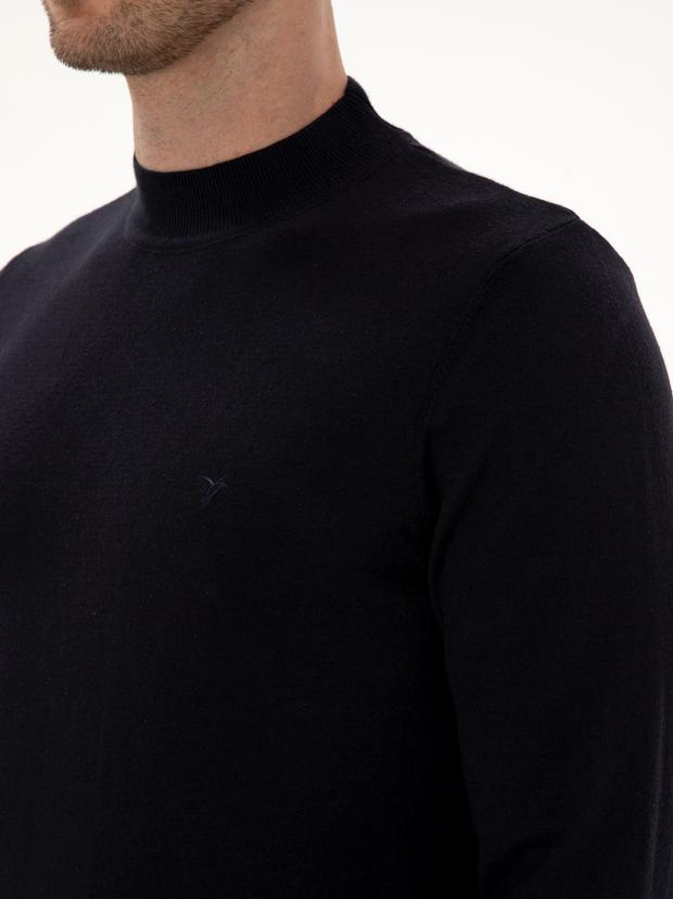 Lacivert Slim Fit Pamuk Karışımlı Çeyrek Balıkçı Yaka Basic Triko Kazak