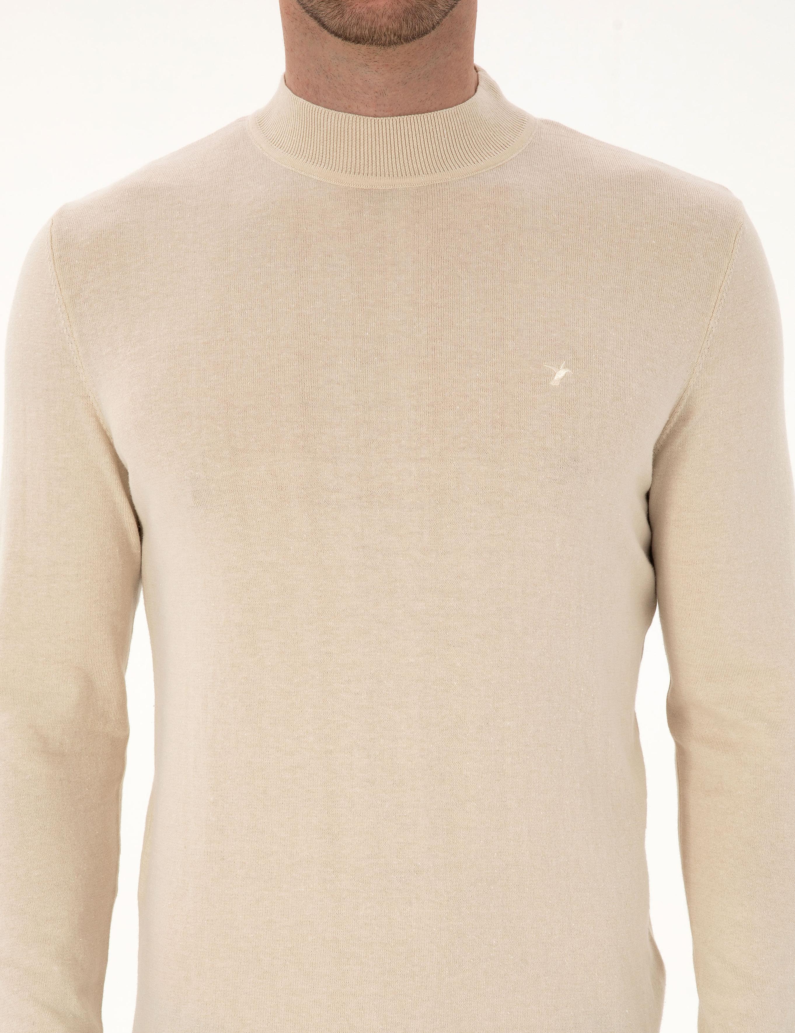 Bej Slim Fit Pamuk Karışımlı Çeyrek Balıkçı Yaka Basic Triko Kazak - 50318704027