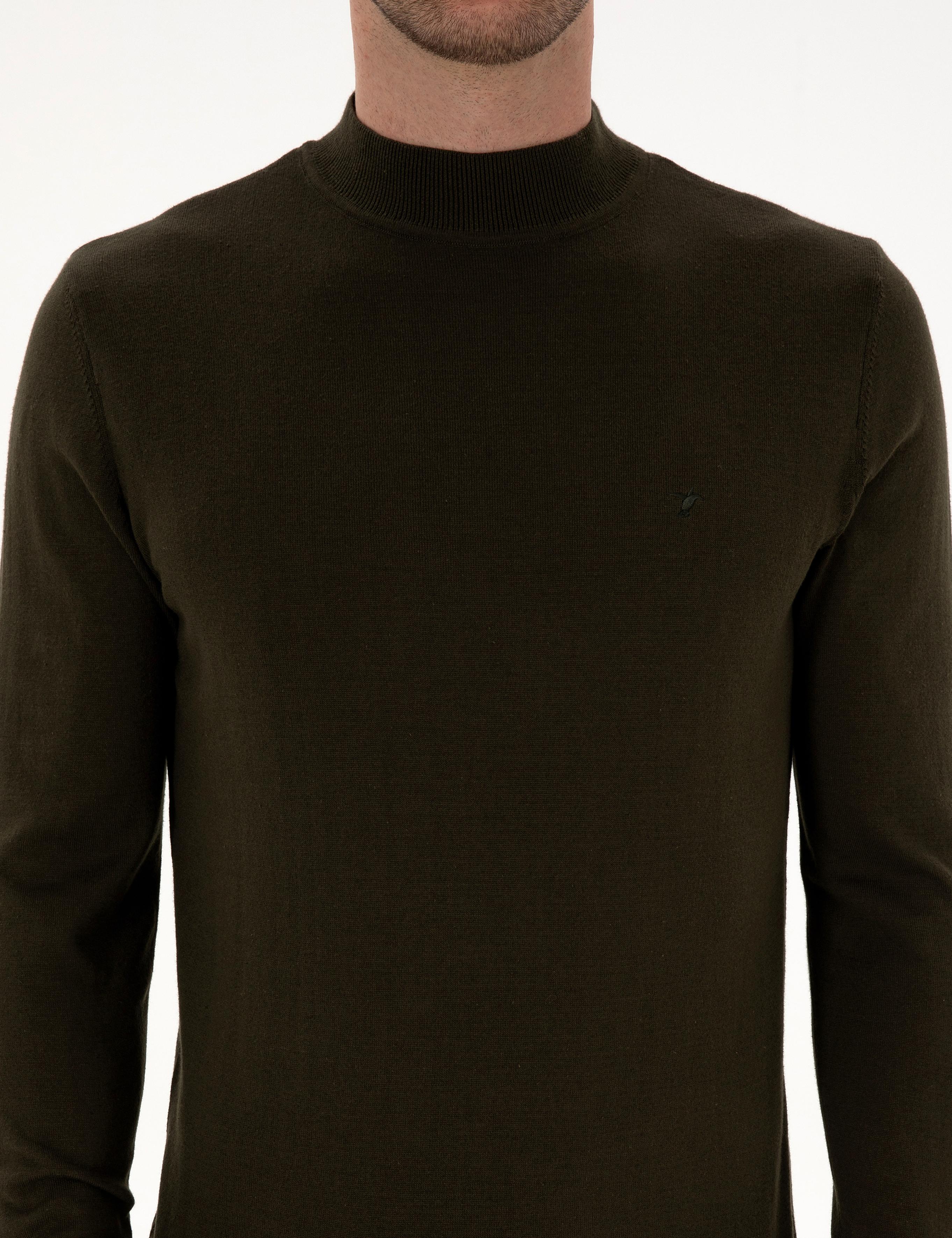Haki Slim Fit Pamuk Karışımlı Çeyrek Balıkçı Yaka Basic Triko Kazak - 50318704021