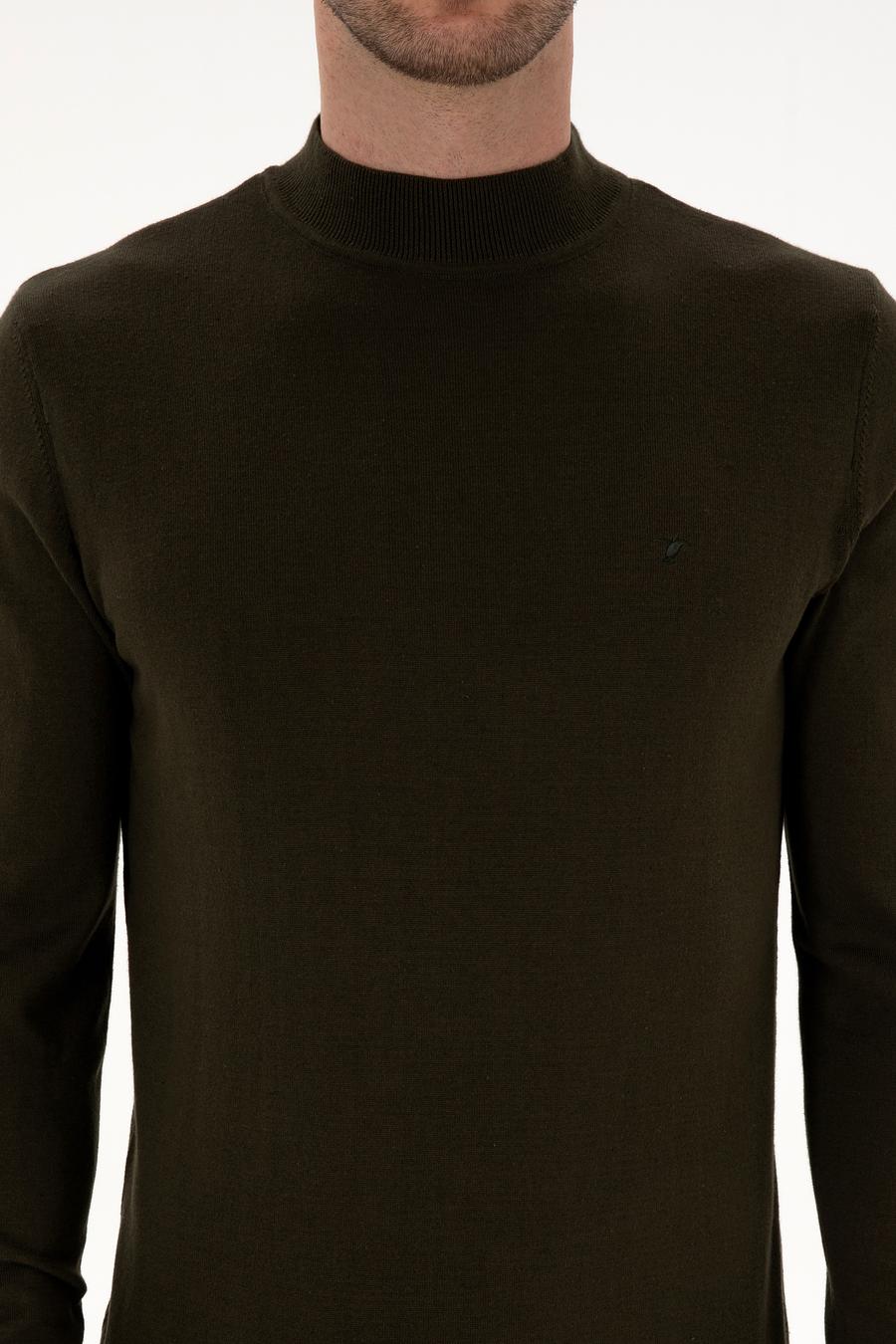 Haki Slim Fit Pamuk Karışımlı Çeyrek Balıkçı Yaka Basic Triko Kazak - 50318704021
