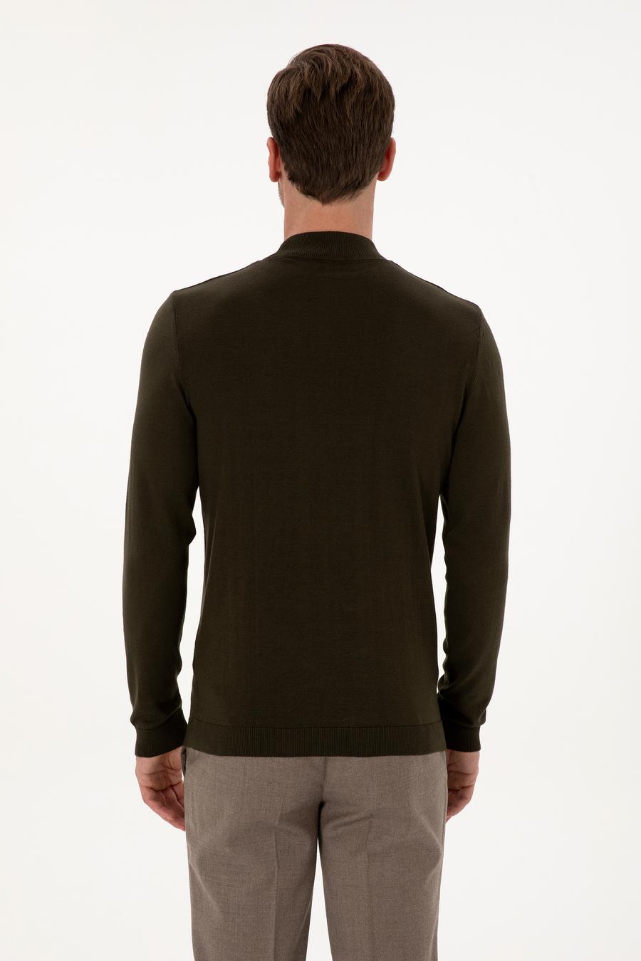 Haki Slim Fit Pamuk Karışımlı Çeyrek Balıkçı Yaka Basic Triko Kazak - 50318704021