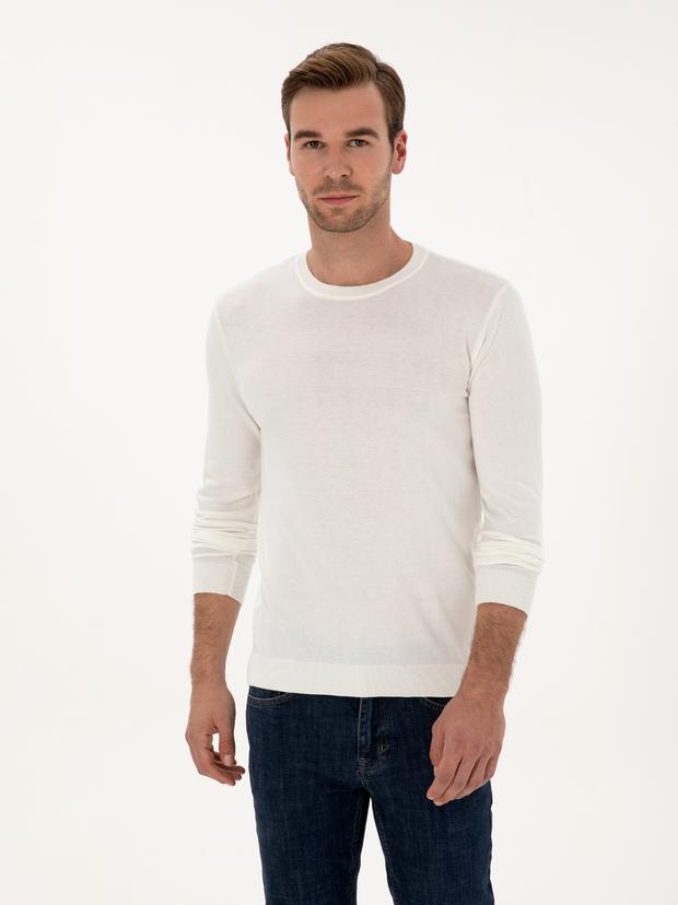 Camel Slim Fit Pamuk Karışımlı Bisiklet Yaka Triko Kazak