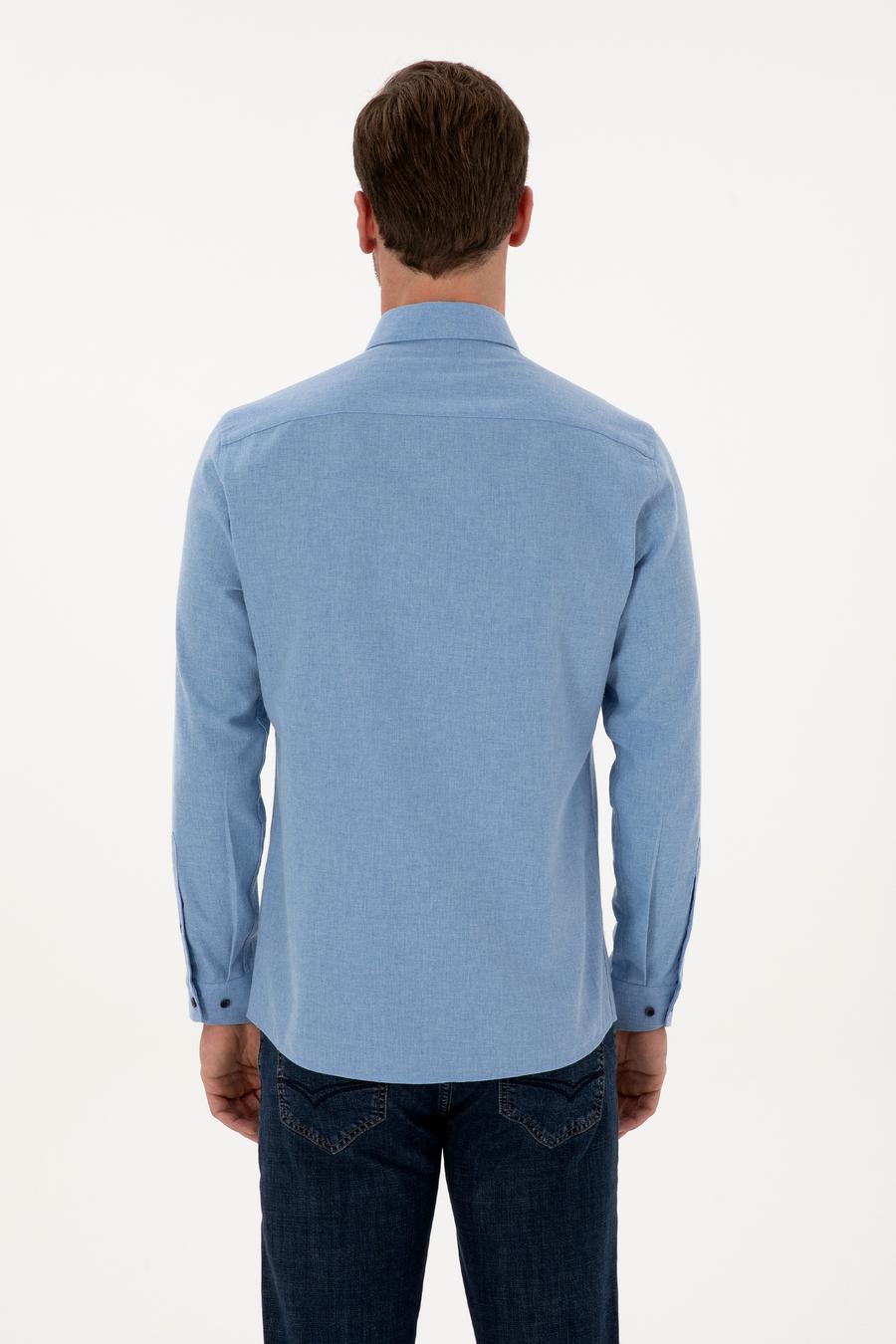 Açık Mavi Slim Fit Pamuk Karışımlı Yakası Düğmeli Flanel Gömlek - 50318243160