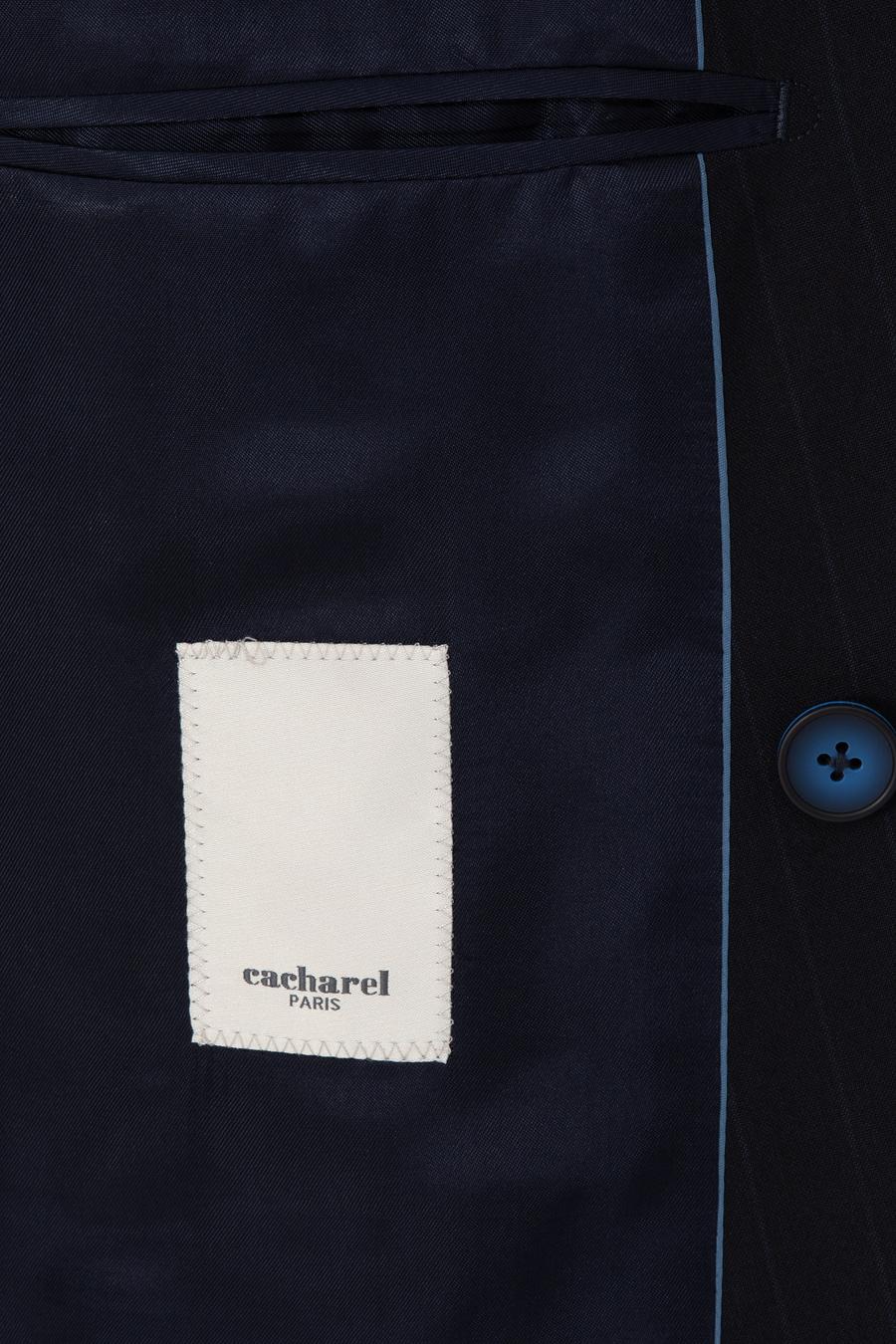 Koyu Lacivert Slim Fit Çizgili Kruvaze Takım Elbise - 50293931008