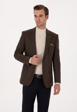 Kahverengi Slim Fit Yün Kaşmir Karışımlı Ceket