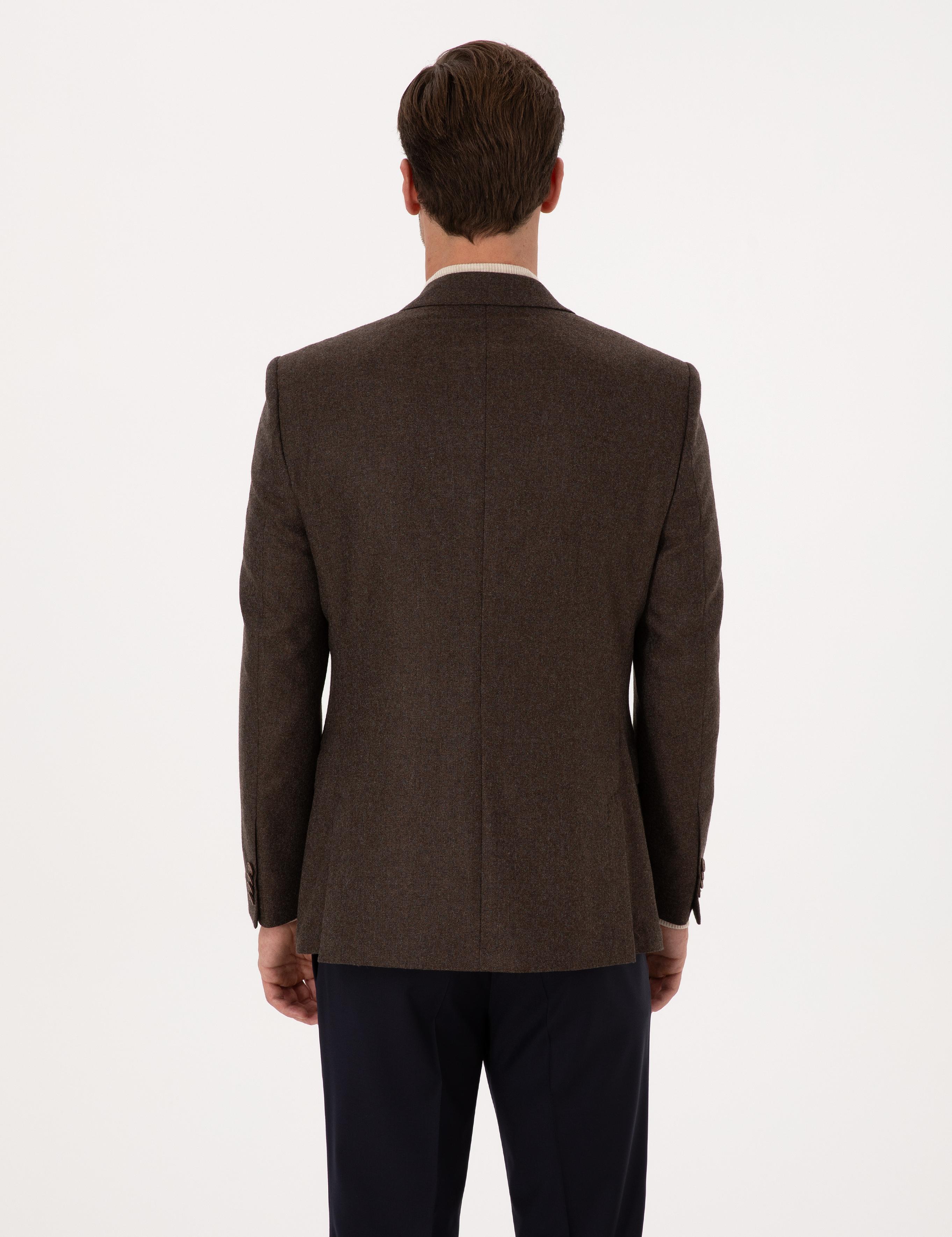 Kahverengi Slim Fit Yün Kaşmir Karışımlı Ceket - 50299266053