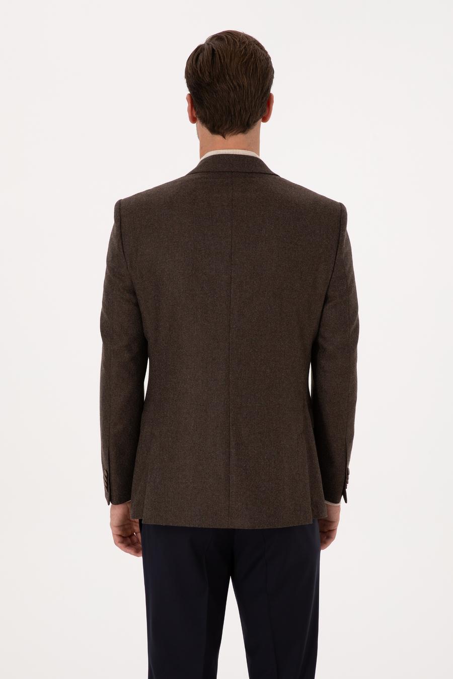 Kahverengi Slim Fit Yün Kaşmir Karışımlı Ceket - 50299266053