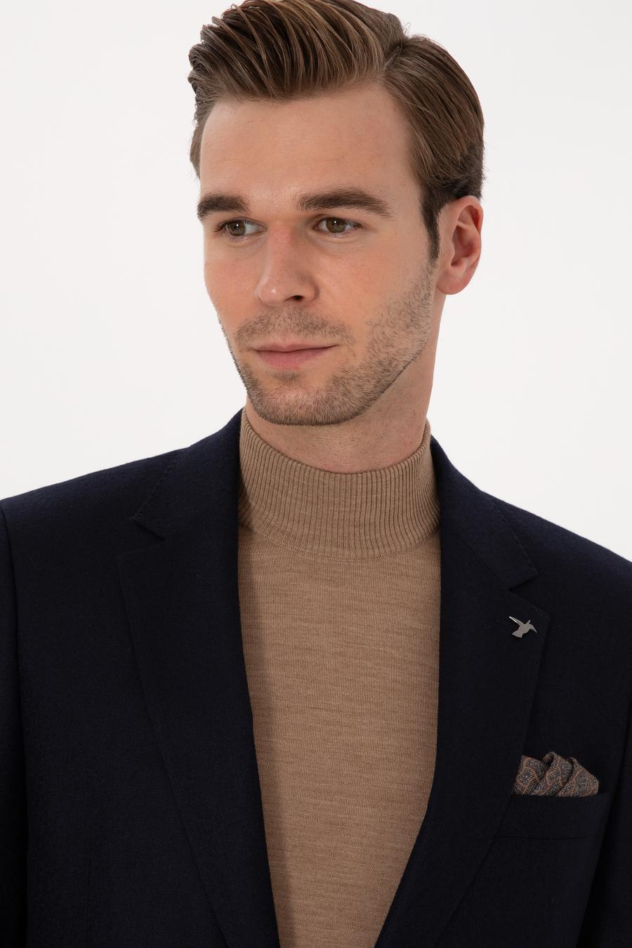 Lacivert Slim Fit Yün Kaşmir Karışımlı Ceket - 50299266008