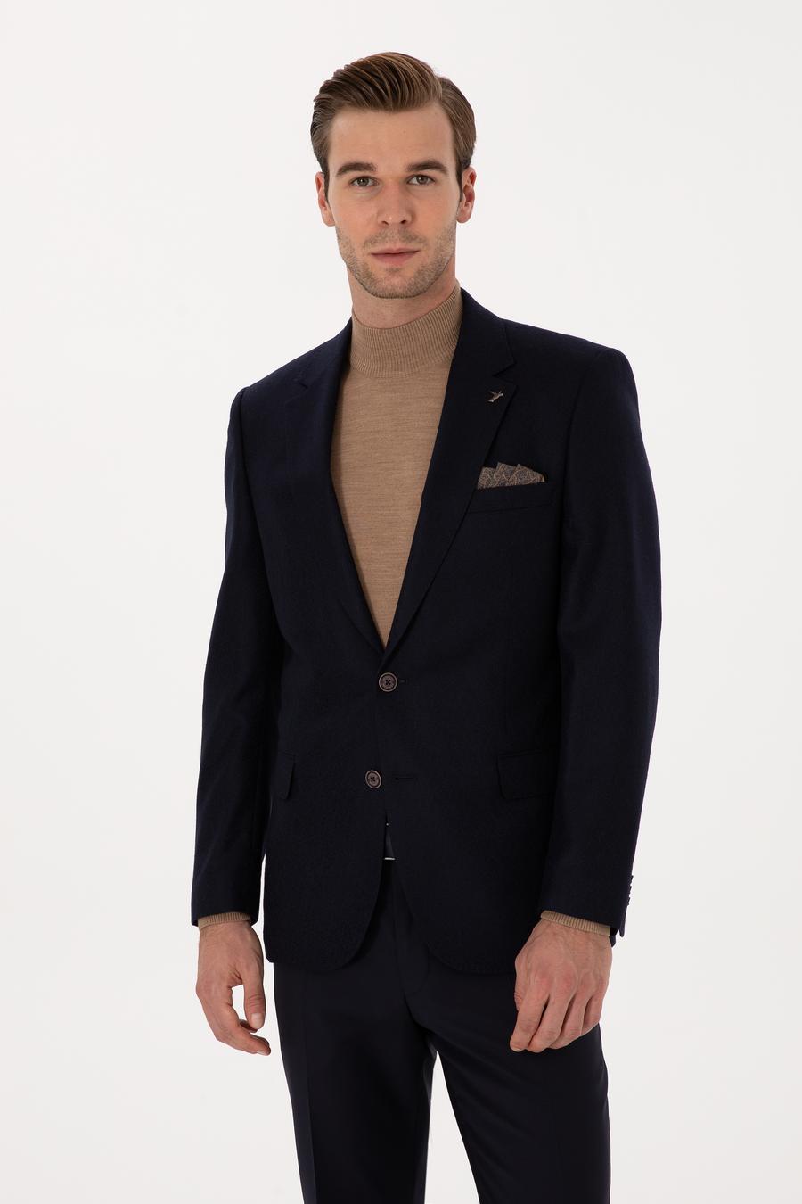 Lacivert Slim Fit Yün Kaşmir Karışımlı Ceket - 50299266008