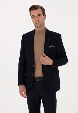 Lacivert Slim Fit Yün Kaşmir Karışımlı Ceket