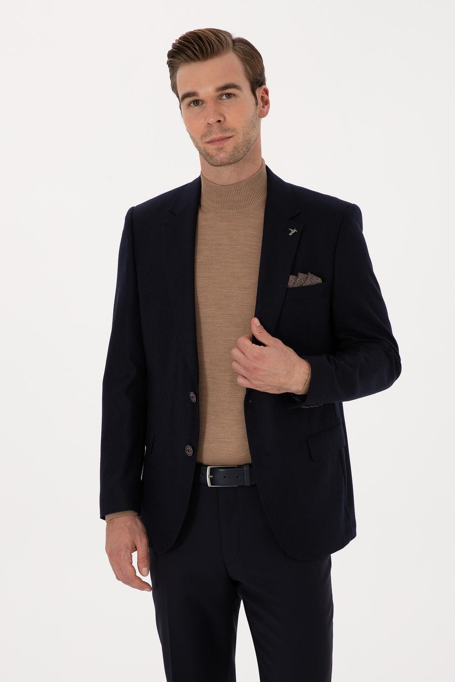 Lacivert Slim Fit Yün Kaşmir Karışımlı Ceket - 50299266008