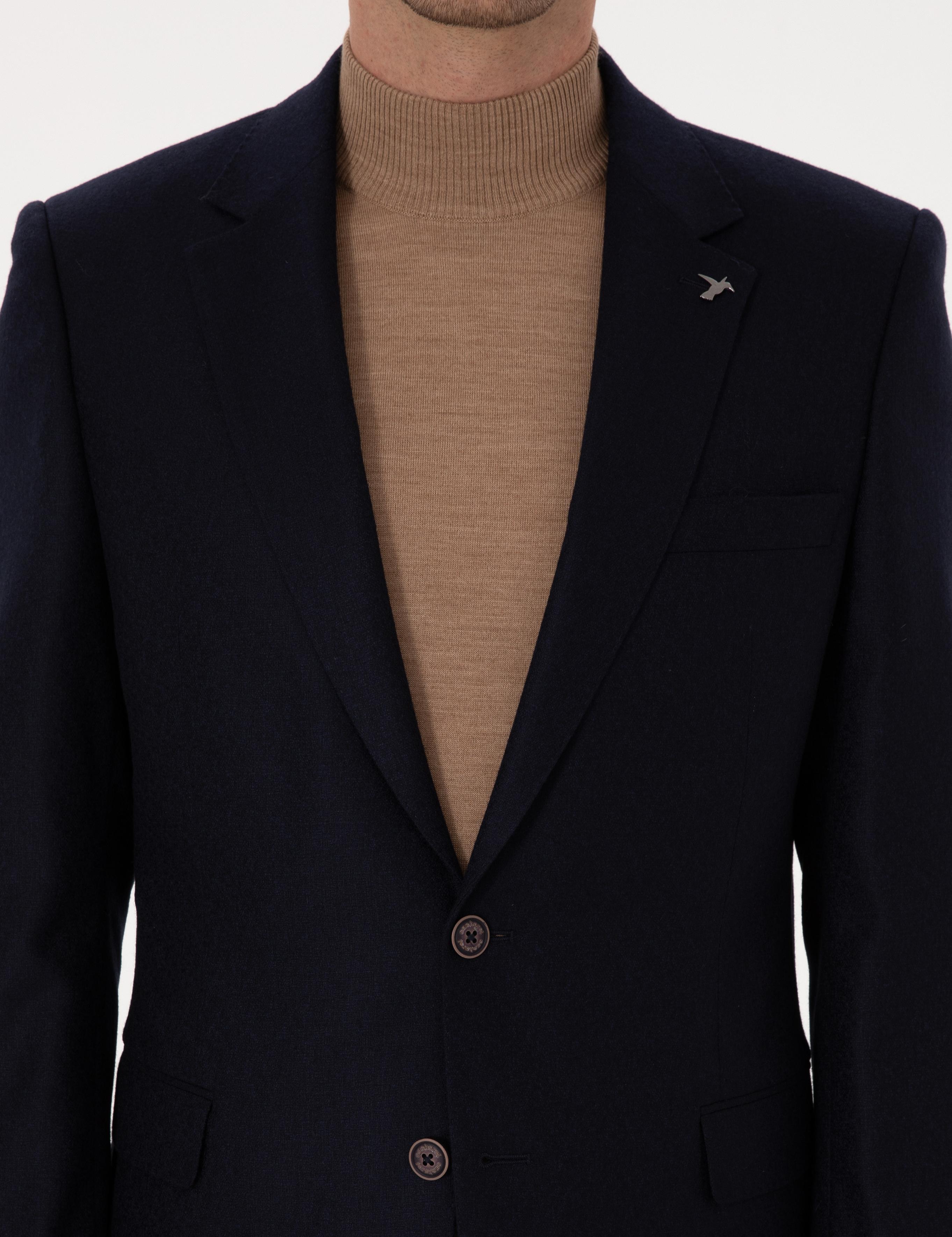 Lacivert Slim Fit Yün Kaşmir Karışımlı Ceket - 50299266008