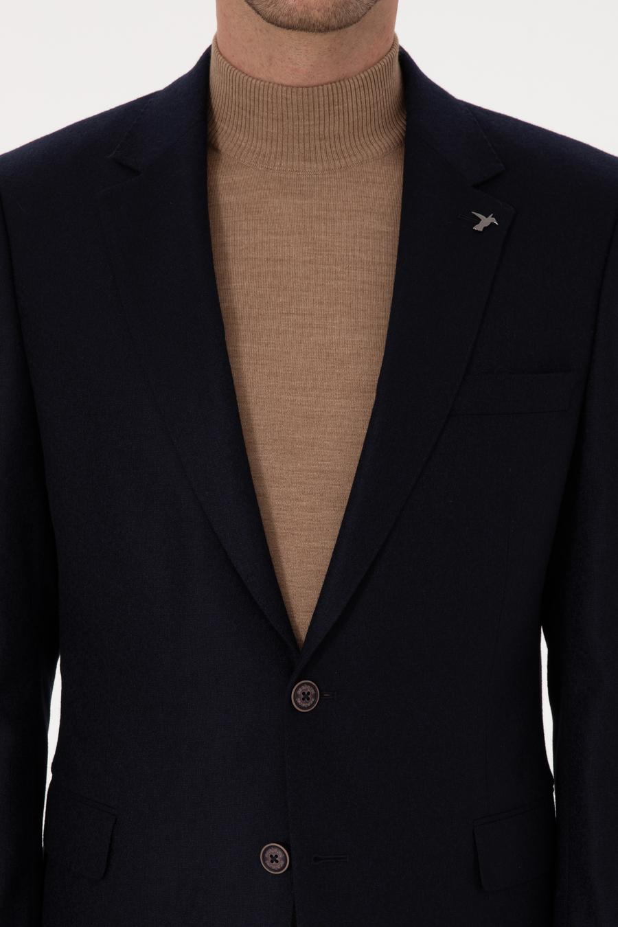 Lacivert Slim Fit Yün Kaşmir Karışımlı Ceket - 50299266008