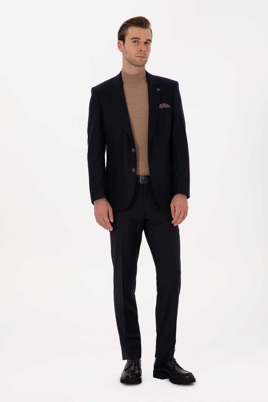 Lacivert Slim Fit Yün Kaşmir Karışımlı Ceket - 50299266008