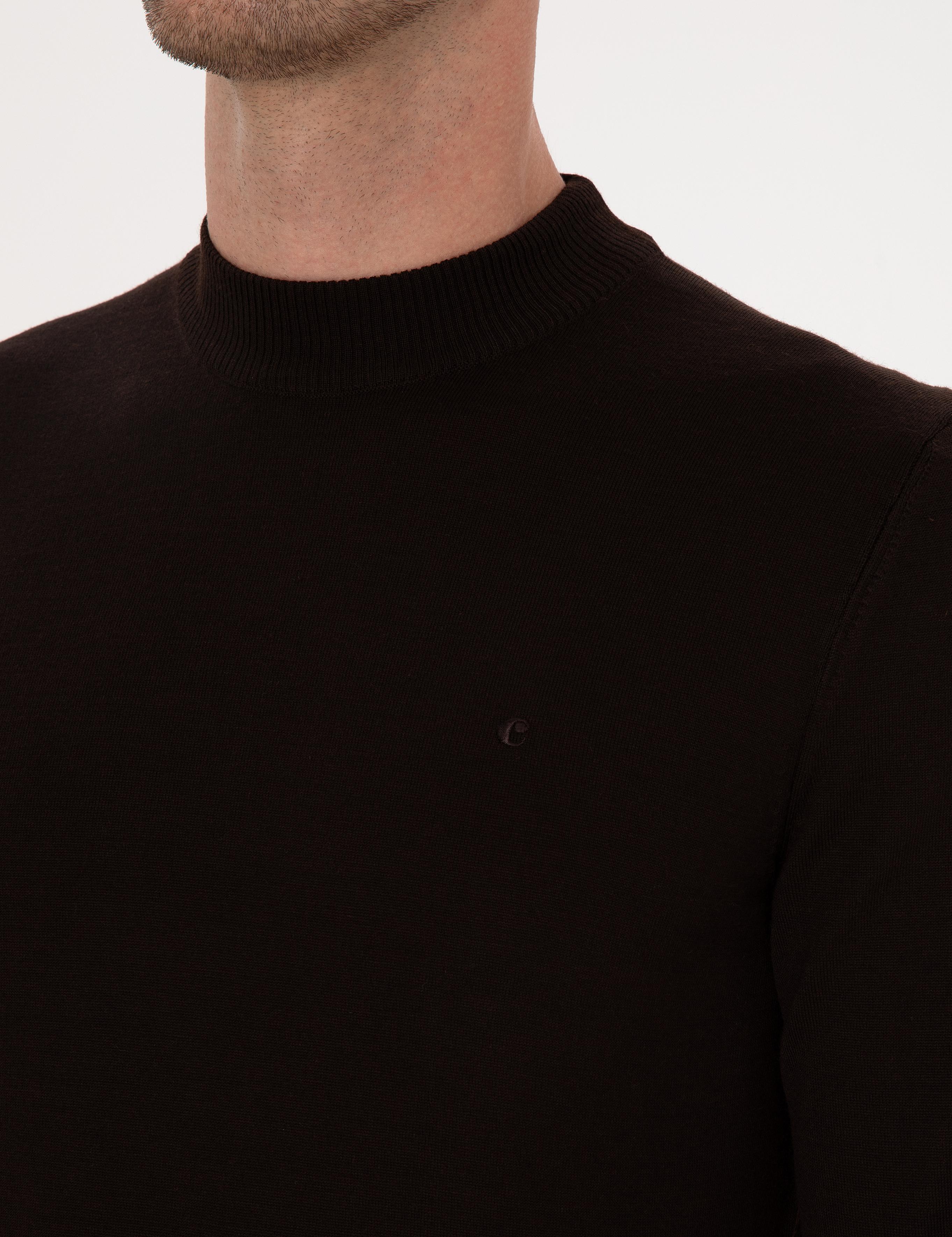 Kahverengi Slim Fit Yün Karışımlı Çeyrek Balıkçı Basic Triko Kazak - 50315295050