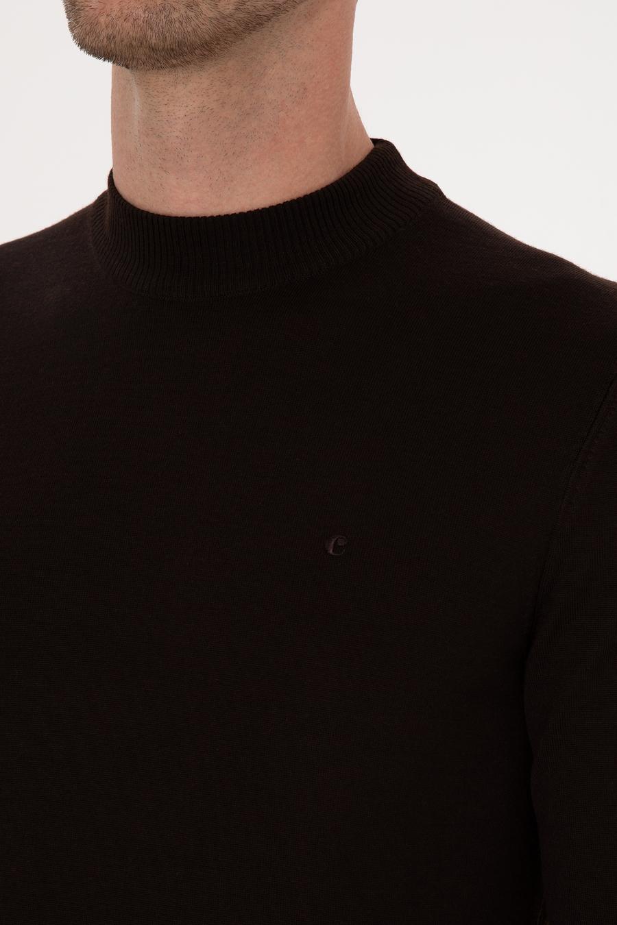 Kahverengi Slim Fit Yün Karışımlı Çeyrek Balıkçı Basic Triko Kazak - 50315295050