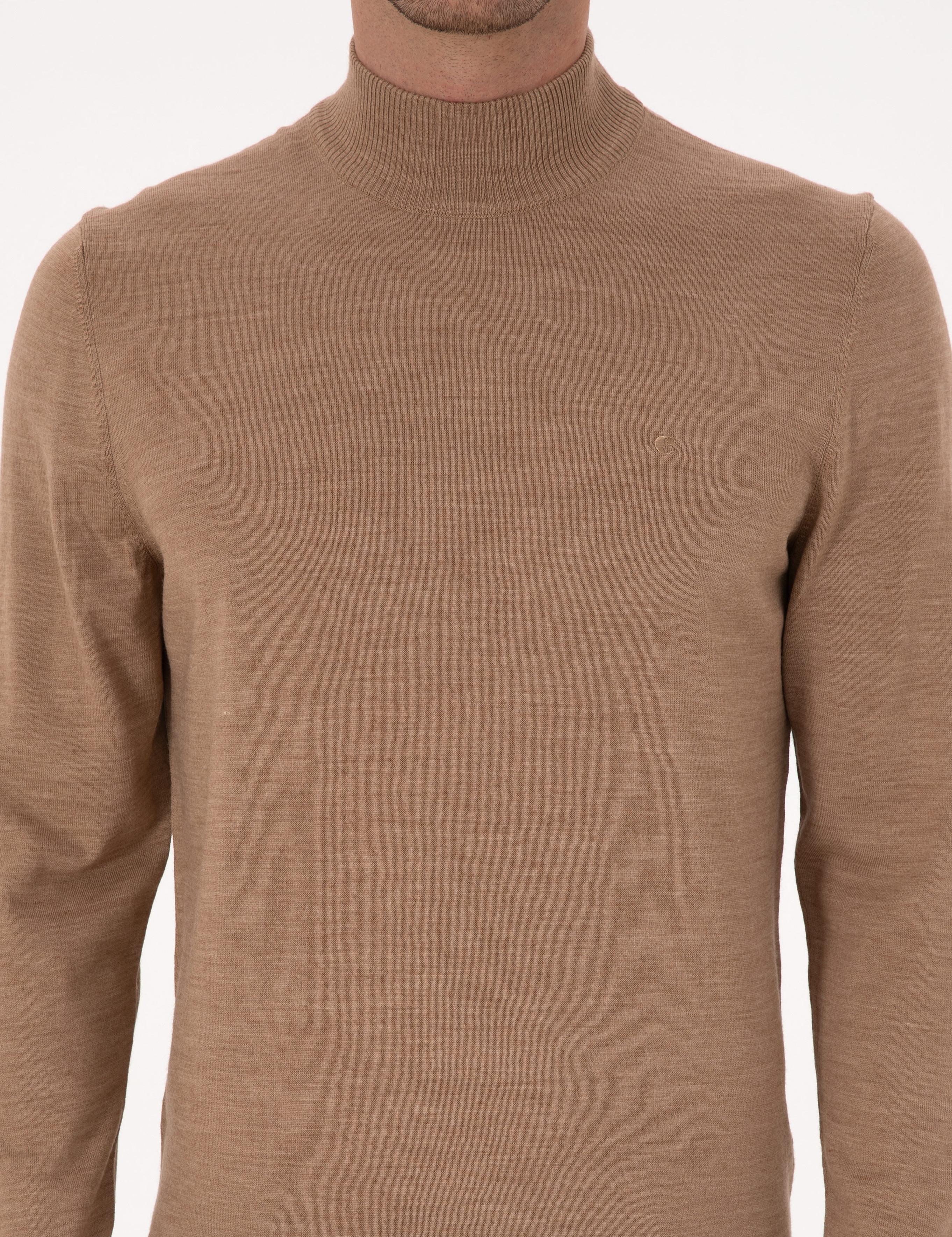 Camel Slim Fit Yün Karışımlı Yarım Balıkçı Basic Triko Kazak - 50315296001