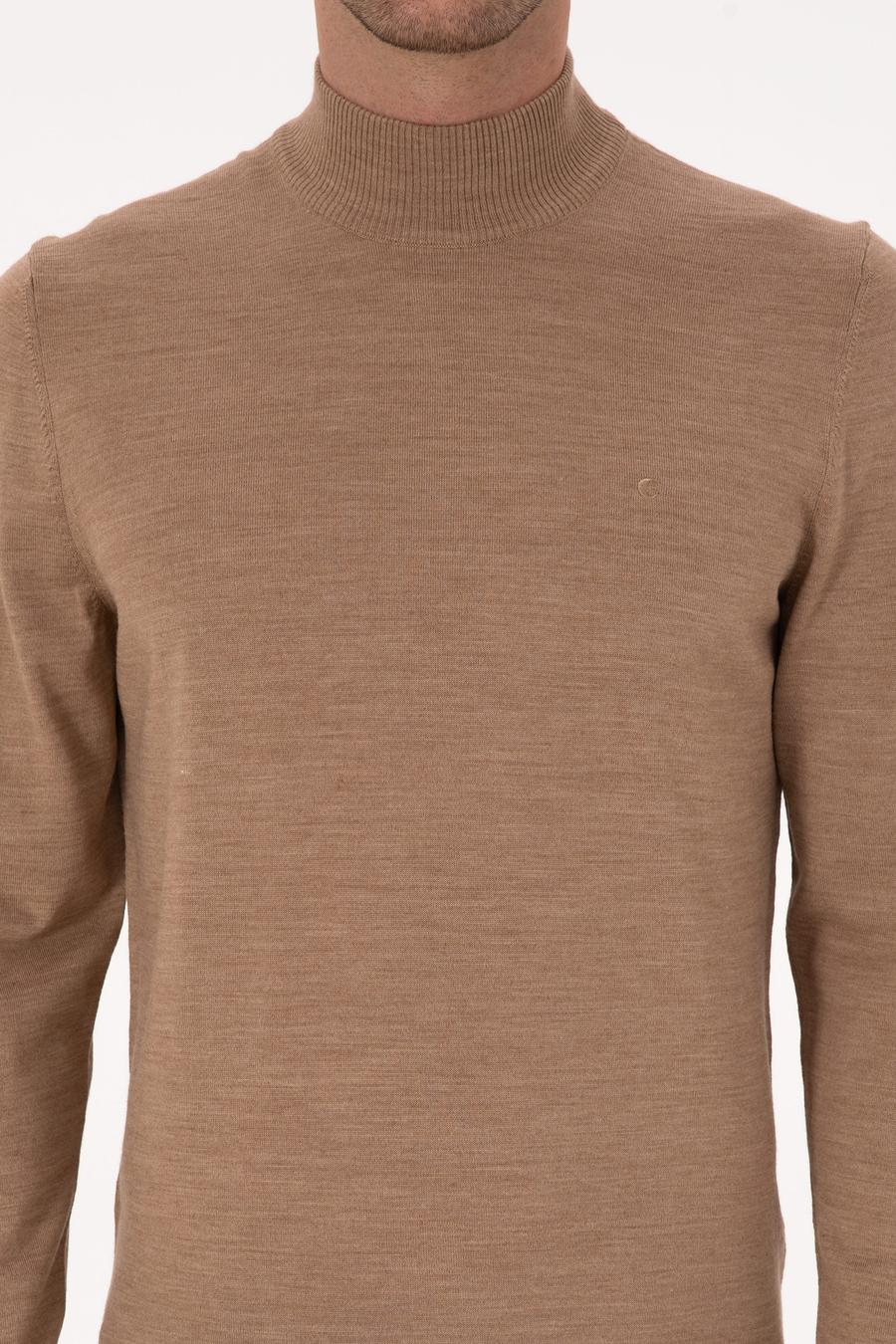 Camel Slim Fit Yün Karışımlı Yarım Balıkçı Basic Triko Kazak - 50315296001