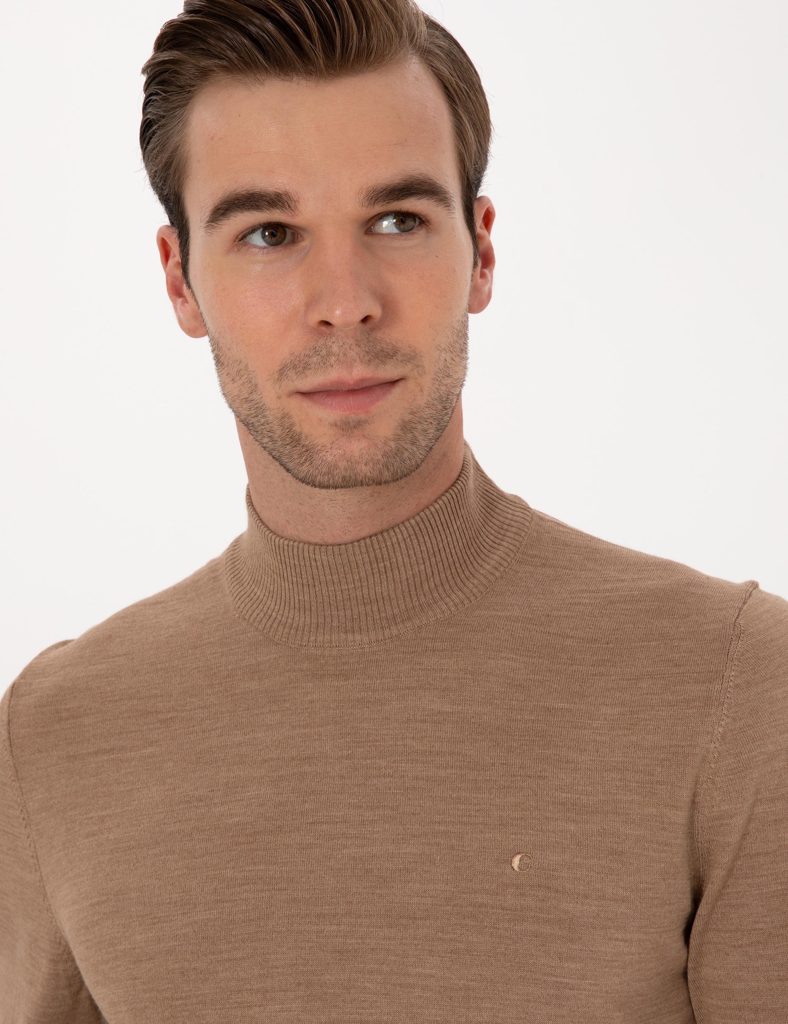 Camel Slim Fit Yün Karışımlı Yarım Balıkçı Basic Triko Kazak - 50315296001
