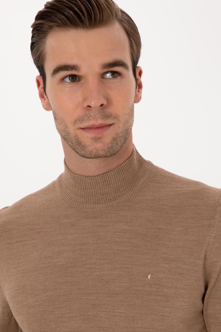 Camel Slim Fit Yün Karışımlı Yarım Balıkçı Basic Triko Kazak - 50315296001