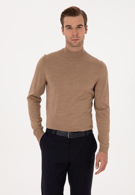 Camel Slim Fit Yün Karışımlı Yarım Balıkçı Basic Triko Kazak