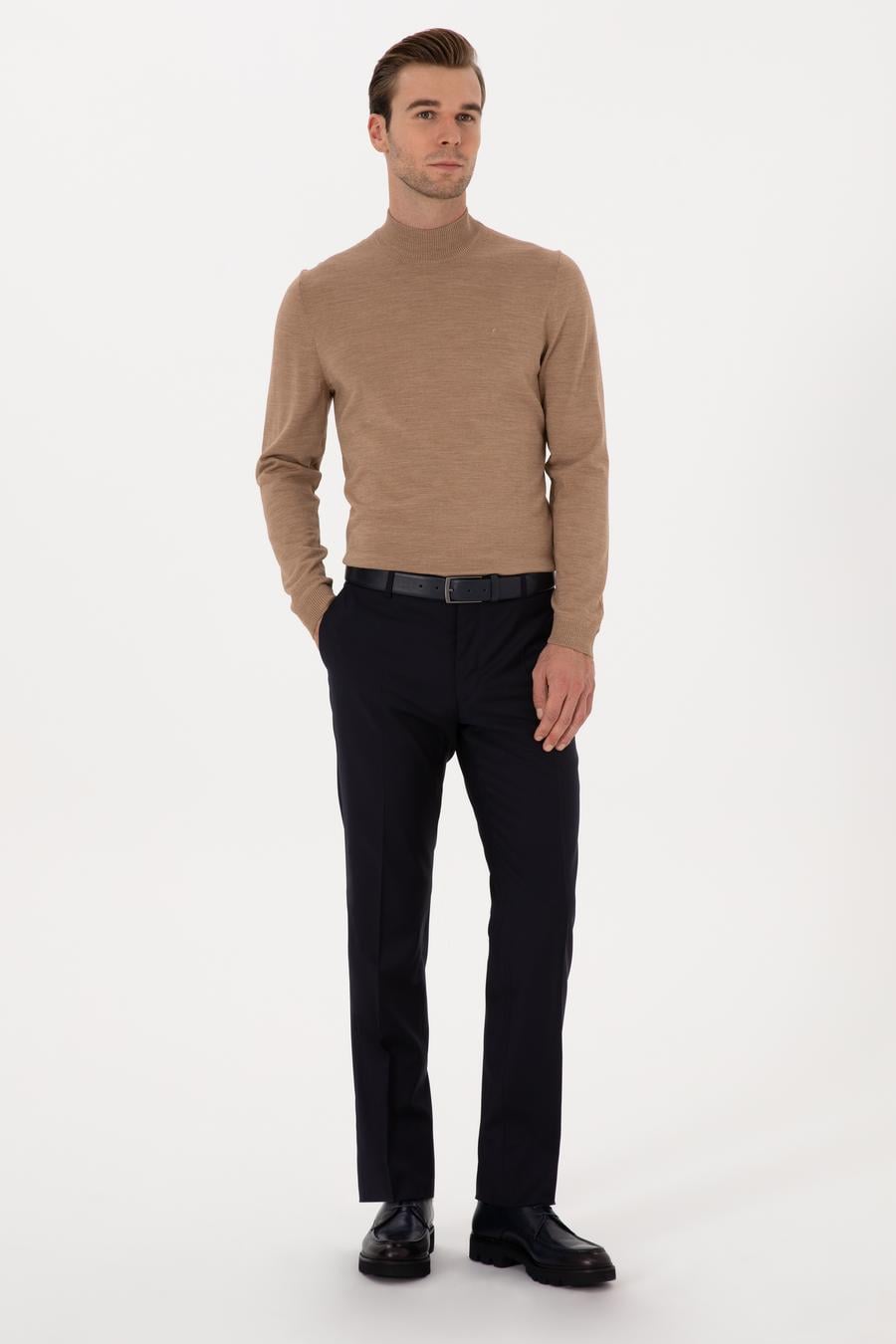 Camel Slim Fit Yün Karışımlı Yarım Balıkçı Basic Triko Kazak - 50315296001