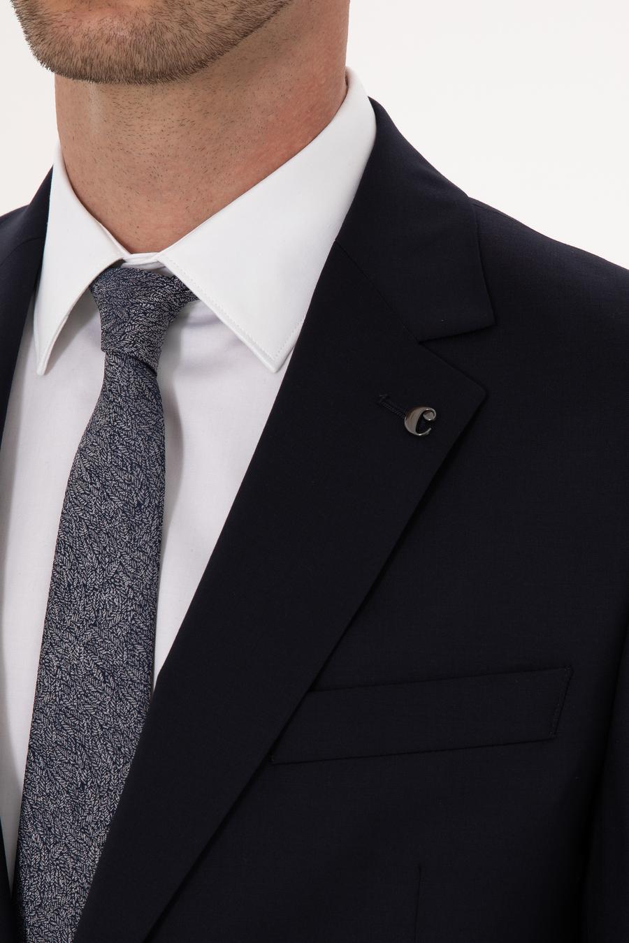 Lacivert Slim Fit %100 Yün Mono Yaka Basic Takım Elbise - 50310082014