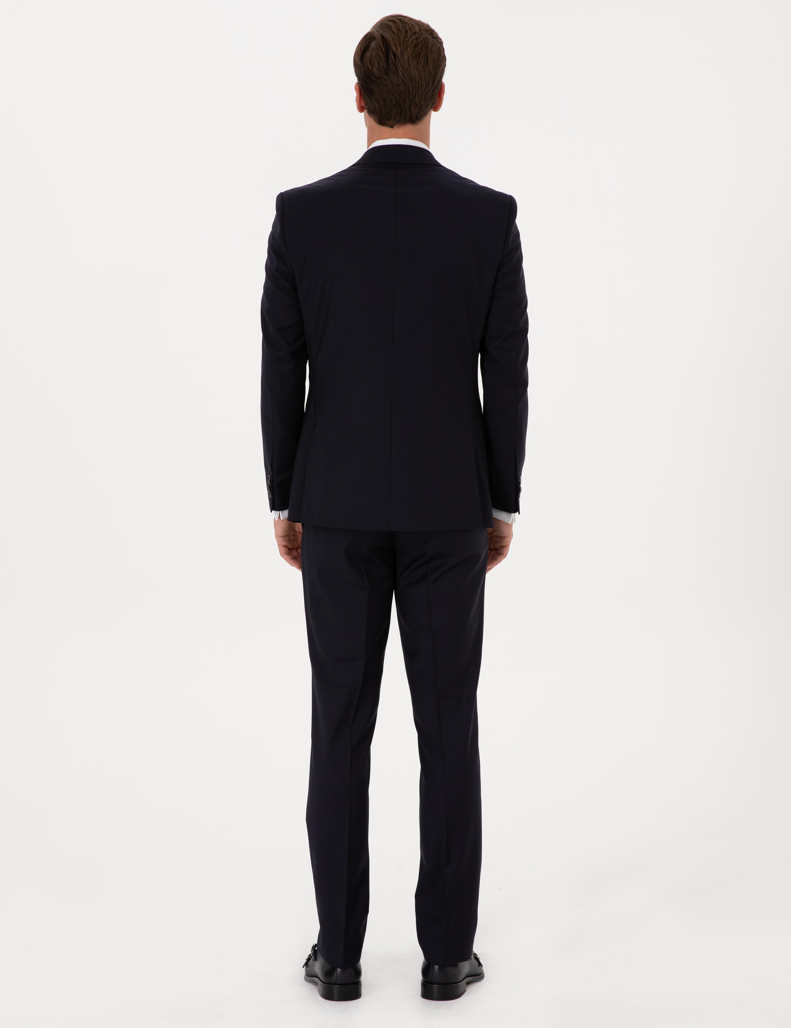 Lacivert Slim Fit %100 Yün Mono Yaka Basic Takım Elbise - 50310082014