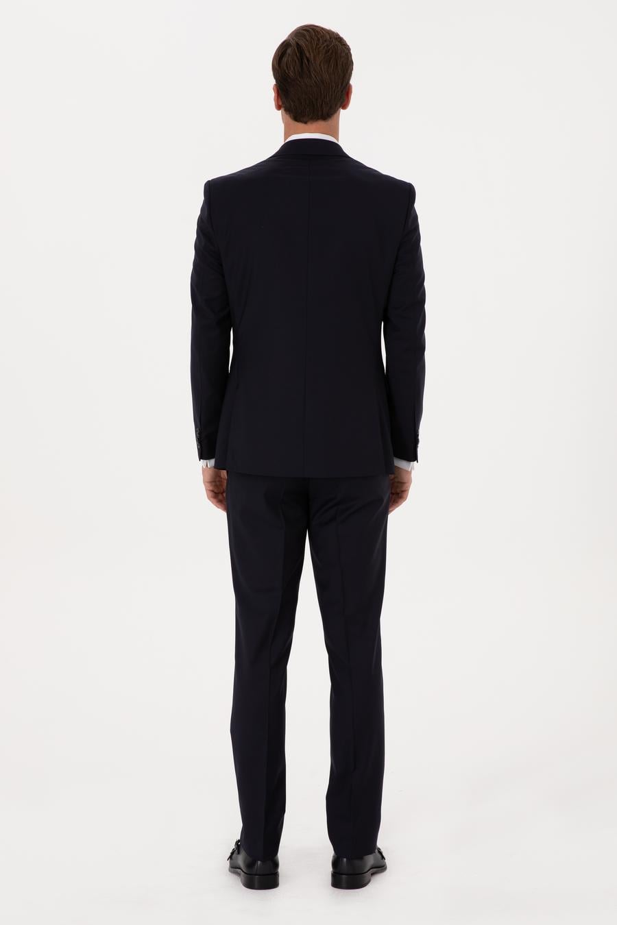 Lacivert Slim Fit %100 Yün Mono Yaka Basic Takım Elbise - 50310082014