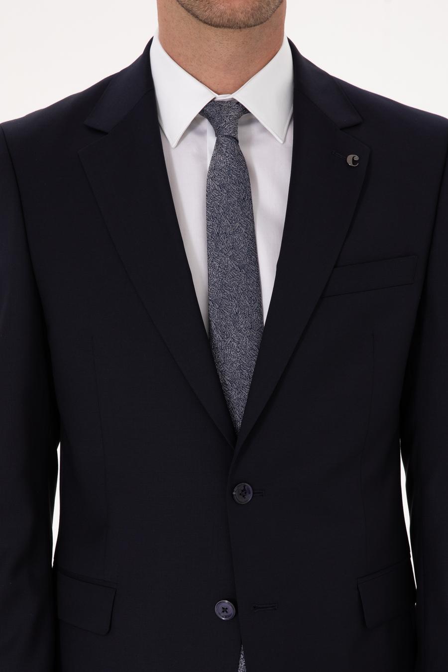 Lacivert Slim Fit %100 Yün Mono Yaka Basic Takım Elbise - 50310082014