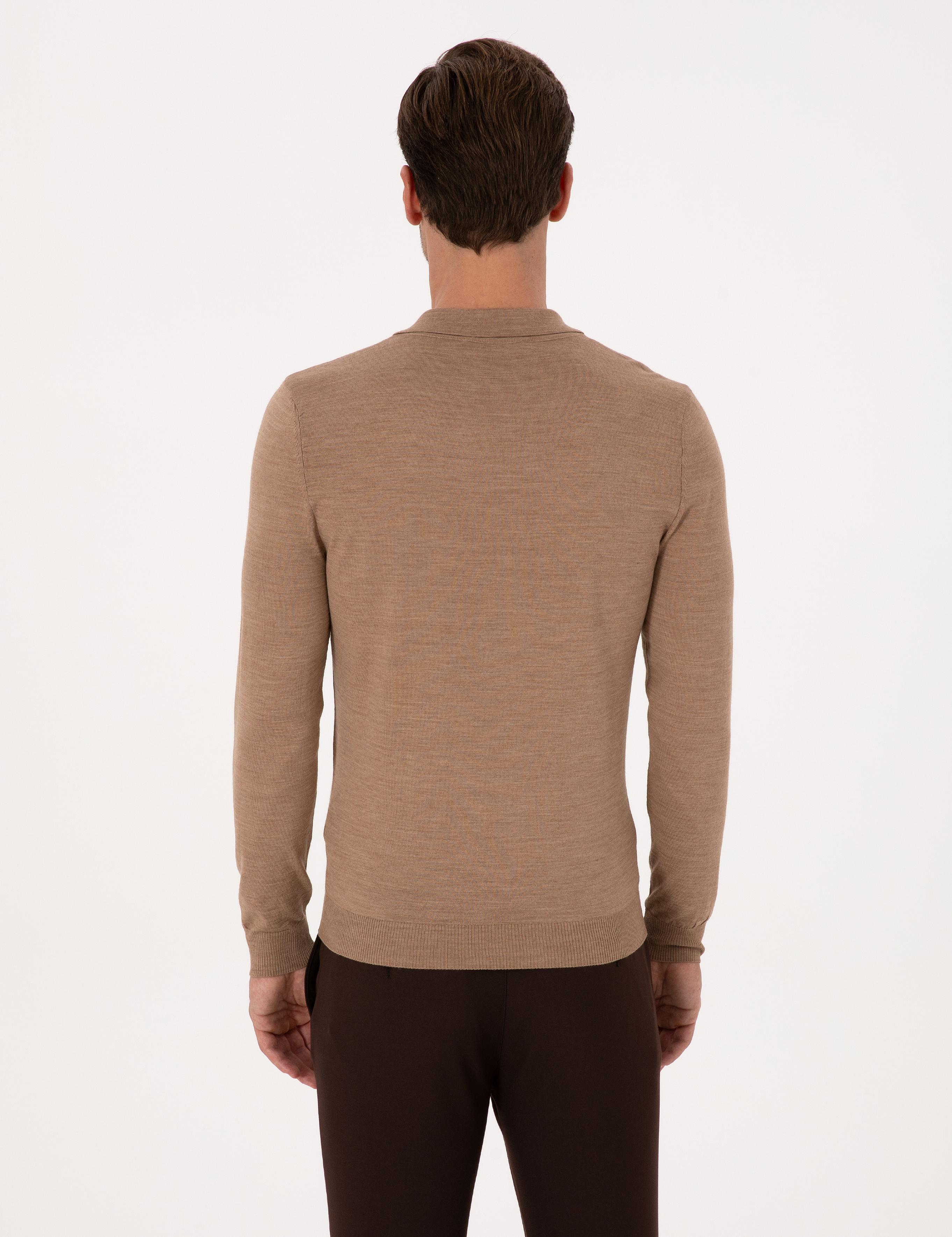 Apaş Yaka Slim Fit Yün Karışımlı Triko Kazak - 50293189057