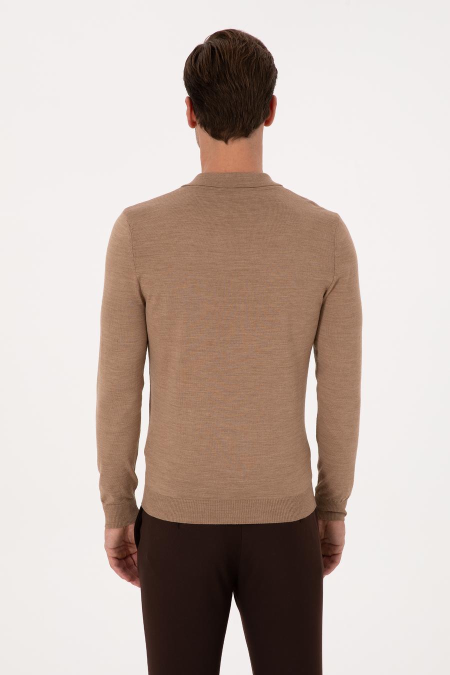 Apaş Yaka Slim Fit Yün Karışımlı Triko Kazak - 50293189057