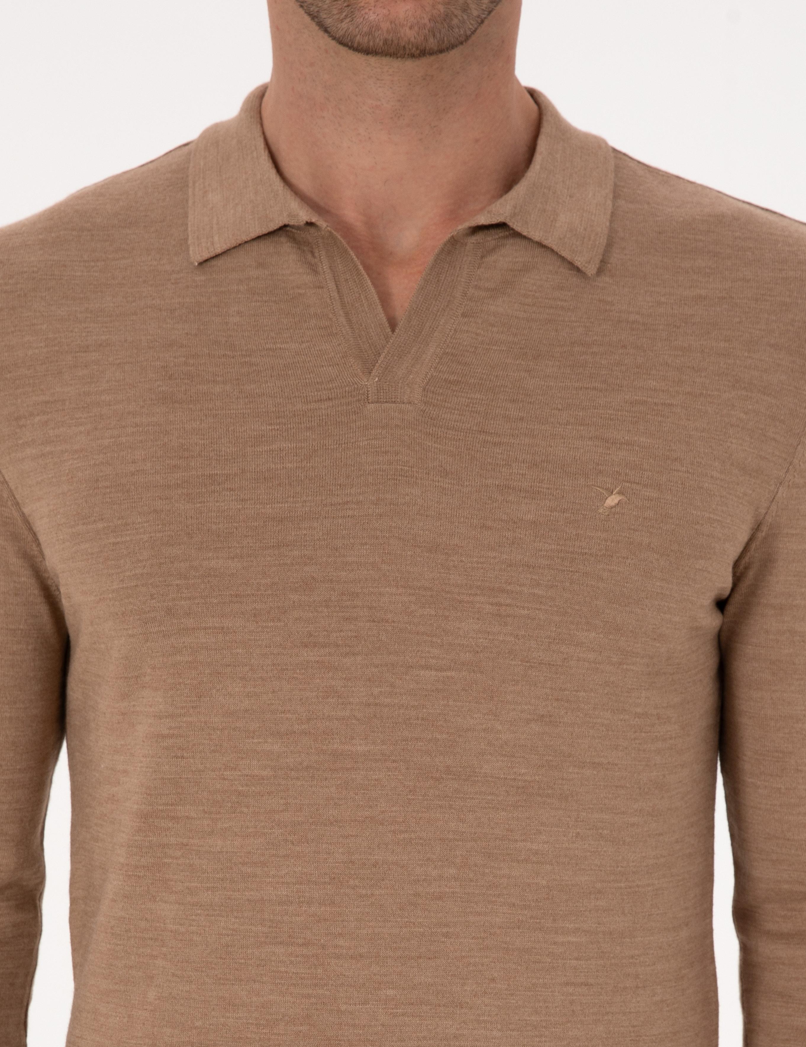 Apaş Yaka Slim Fit Yün Karışımlı Triko Kazak - 50293189057