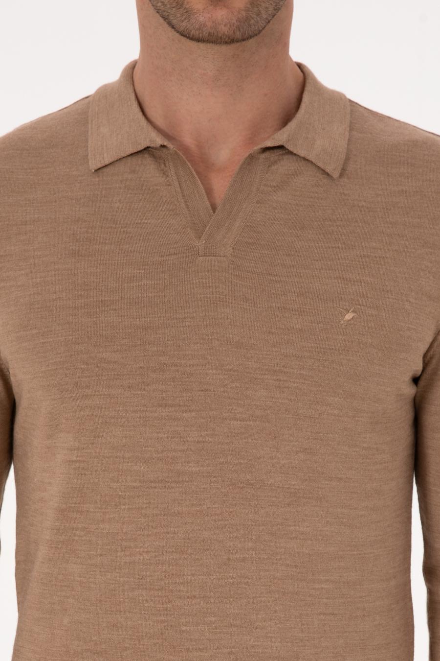 Apaş Yaka Slim Fit Yün Karışımlı Triko Kazak - 50293189057