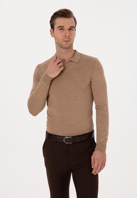 Apaş Yaka Slim Fit Yün Karışımlı Triko Kazak