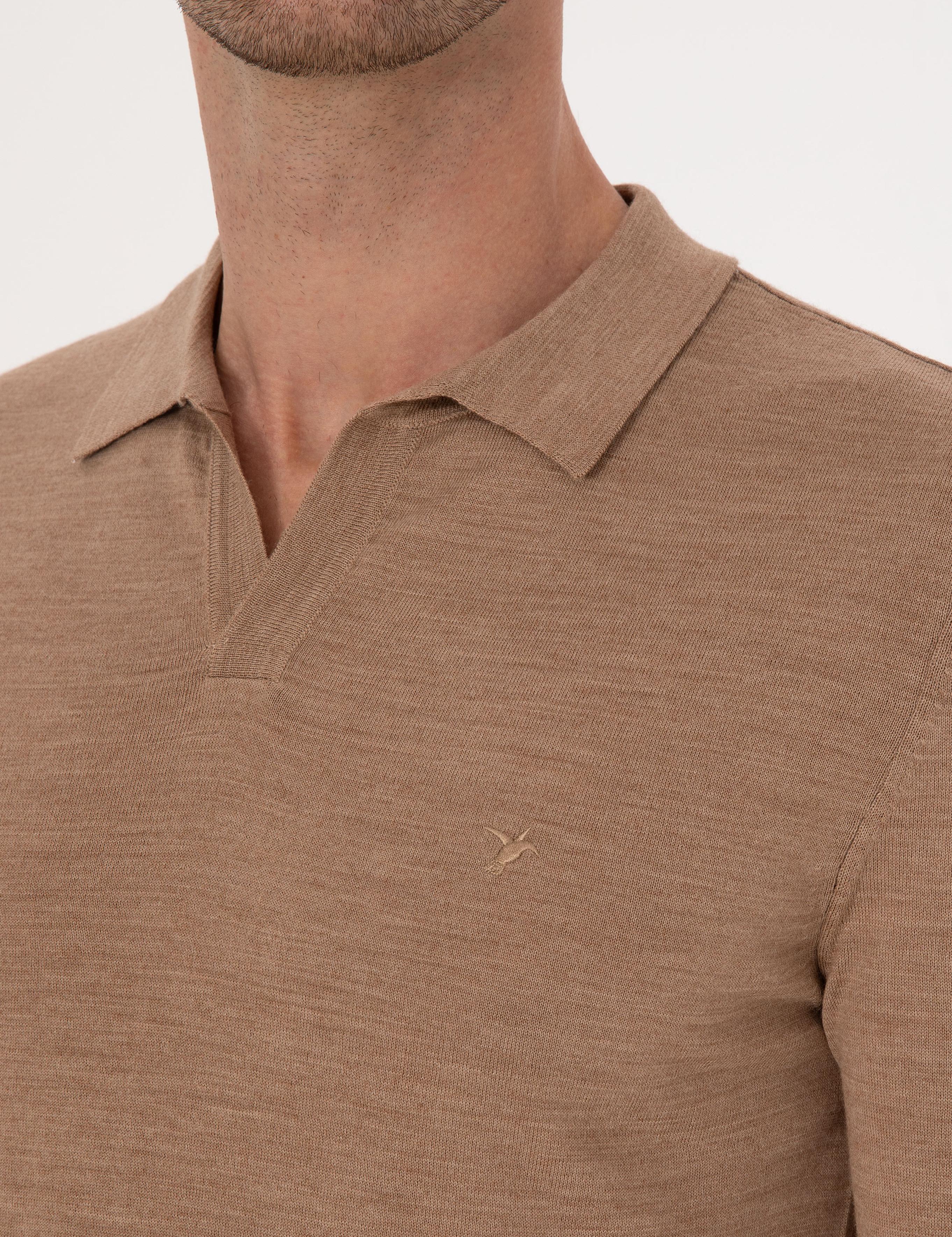Apaş Yaka Slim Fit Yün Karışımlı Triko Kazak - 50293189057