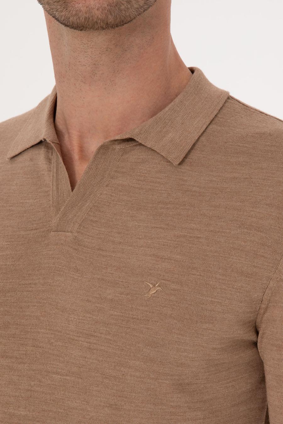 Apaş Yaka Slim Fit Yün Karışımlı Triko Kazak - 50293189057