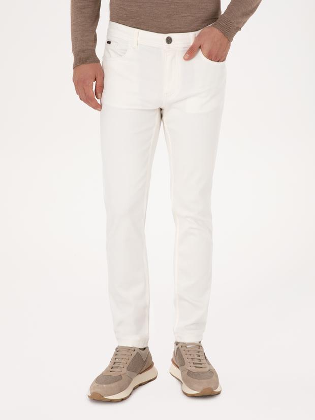 Beyaz Slim Fit Pamuk Liyosel Karışımlı Jean Pantolon
