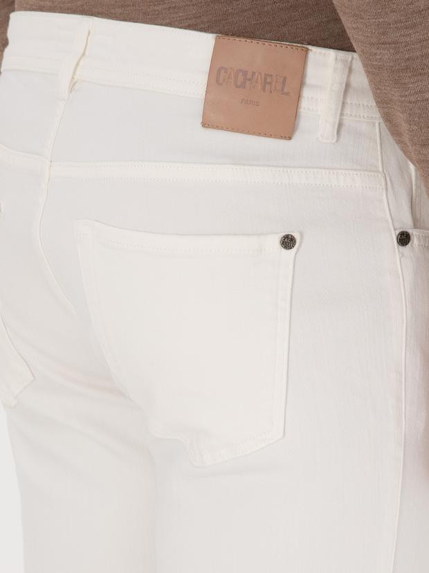 Beyaz Slim Fit Pamuk Liyosel Karışımlı Jean Pantolon