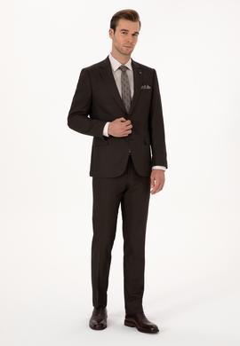 Kahverengi Slim Fit Mikro Desenli Takım Elbise