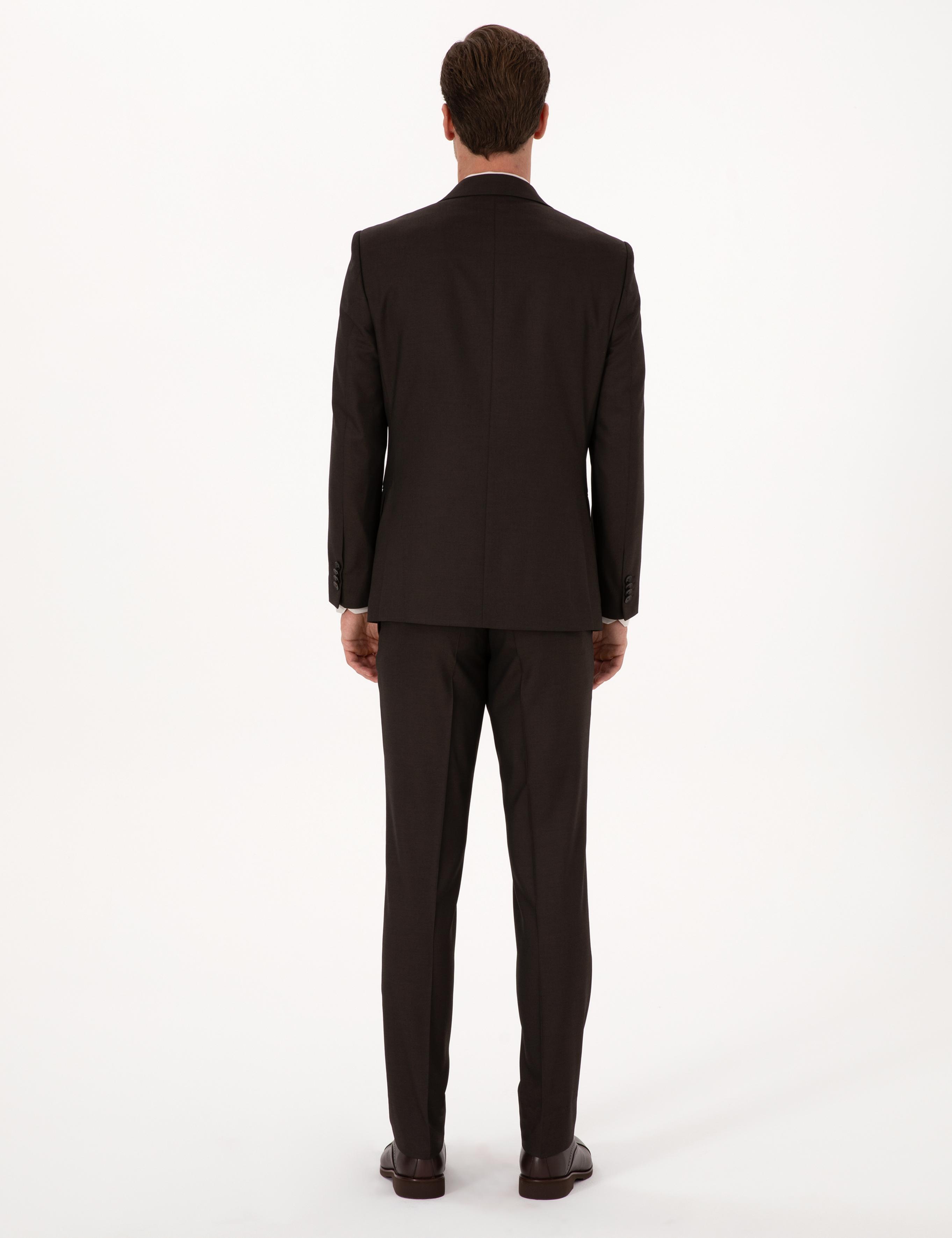 Kahverengi Slim Fit Mikro Desenli Takım Elbise - 50318869074