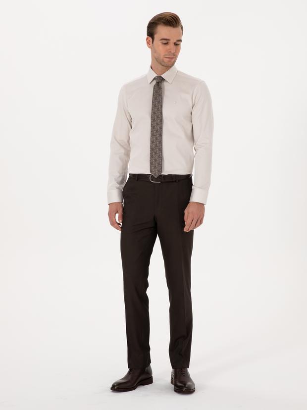 Kahverengi Slim Fit Klasik Pantolon
